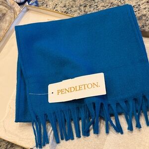Vintage Pendleton Vibrant Teal Blue Fringed Scarf
